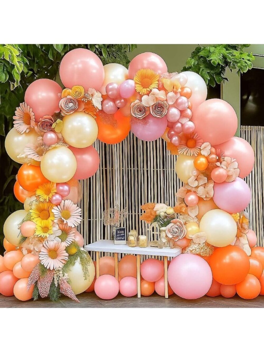 New Pink Orange Balloons Double Stuffed Pearl Balloon Arch Latex Rose Light Pink